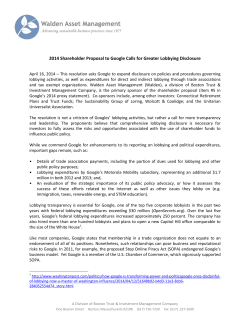 2014 Shareholder Proposal to Google Calls for Greater Lobbying