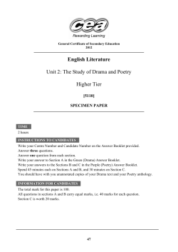 English Literature Unit 2: The Study of Drama and Poetry Higher Tier