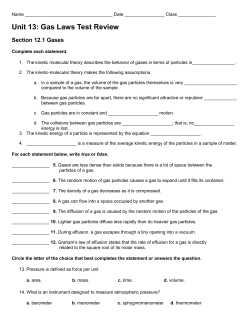 Unit 13: Gas Laws Test Review