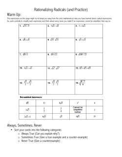 Rationalizing Radicals (and Practice) Warm Up: