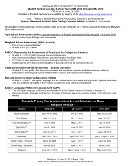 MSDE Testing Calendar for 2015-2016