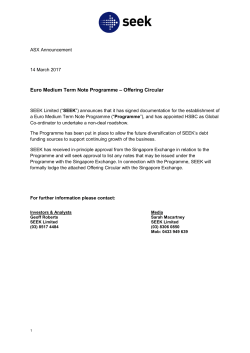Euro Medium Term Note Programme &ndash; Offering