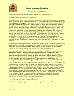 Stream Restoration Discussion &ldquo;Beavers before bulldozers&rdquo;