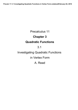 Precalc 11 3.1 Investigating Quadratic Functions in Vertex Form