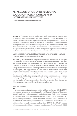 AN ANAlysIs Of ONTARIO AbORIgINAl EduCATION POlICy