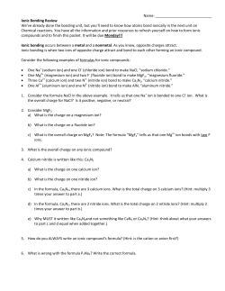 Name: Ionic Bonding Review We`ve already done the bonding unit