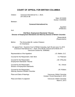 COURT OF APPEAL FOR BRITISH COLUMBIA