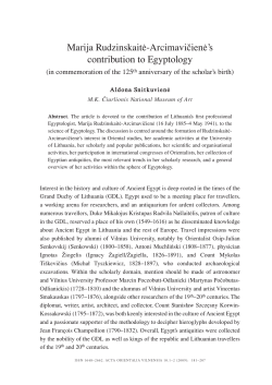 Marija Rudzinskaitė-Arcimavičienė`s contribution to Egyptology