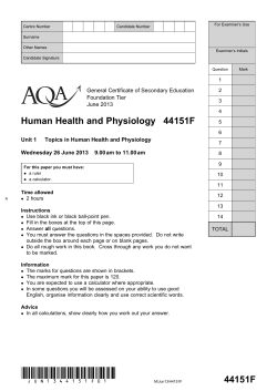 GCSE Human Health and Physiology Question paper Unit 01