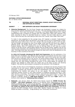 NO Memo No. 12 s. 2016 &ndash; CUB Scout Programme Centenary and