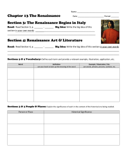 Chapter 13 The Renaissance Section 3: The Renaissance Begins in
