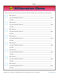 Alliteration Game | 2nd, 3rd, 4th Grade Worksheets