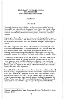 Transbasin water transfer Dolores River, southwestern Colorado