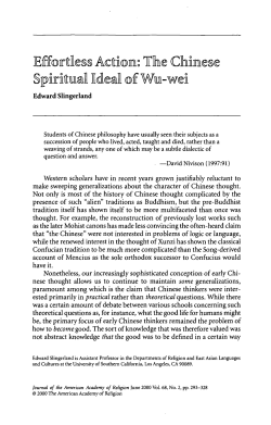 Effortless Actions The Chinese Spiritual Ideal of Wui-wei