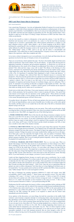 IME`s and Their Future Role in Chiropractic