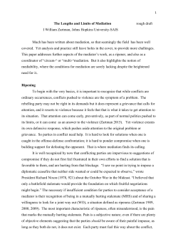 The Lengths and Limits of Mediation rough draft I William Zartman