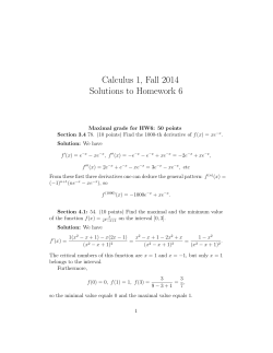 Calculus 1, Fall 2014 Solutions to Homework 6