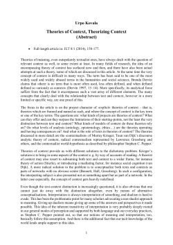 Theories of Context, Theorizing Context (Abstract)