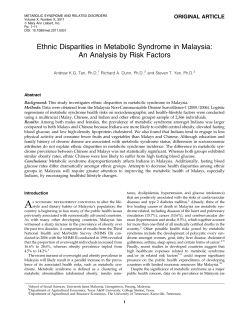 Ethnic Disparities in Metabolic Syndrome in Malaysia: An Analysis