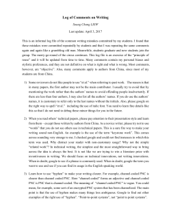 Log of Comments on Writing