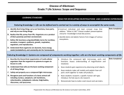 Diocese of Allentown Grade 7 Life Science: Scope