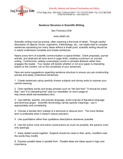 Sentence Structure in Scientific Writing San Francisco Edit www