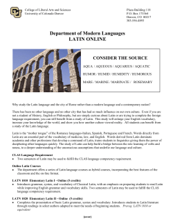 Department of Modern Languages LATIN ONLINE