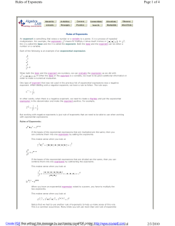 Page 1 of 4 Rules of Exponents 2/3/2010 http://www.algebralab.org