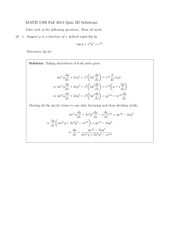 MATH 1500 Fall 2014 Quiz 3D Solutions