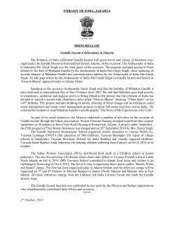 EMBASSY OF INDIA, JAKARTA PRESS RELEASE Gandhi Jayanti