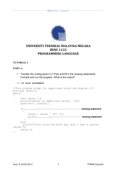 universiti teknikal malaysia melaka benc 1133 programming