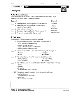 Unifying Italy: Quiz