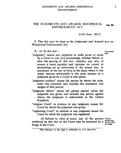 The Judgments and Awards (Reciprocal Enforcement) Act