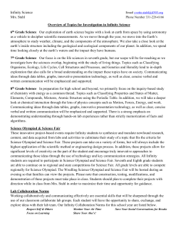 Infinity Science Mrs. Stahl Overview of Topics for Investigation in