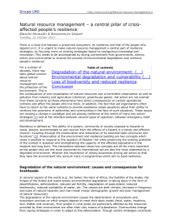 Natural resource management &ndash; a central pillar of crisis affected