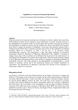 Capitalism as a System of Fictional Expectations1 Toward a