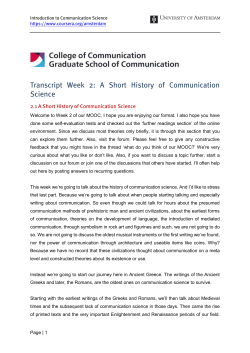 Transcript Week 2: A Short History of Communication Science