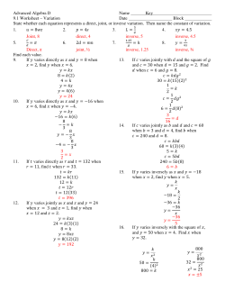 Advanced Algebra D Name Key 9.1 Worksheet &ndash; Variation Date