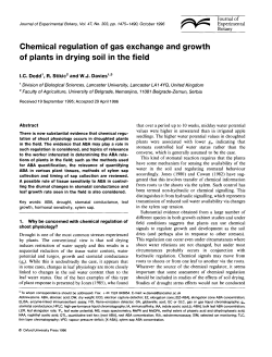 Chemical regulation of gas exchange and growth of plants in drying