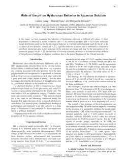 Role of the pH on Hyaluronan Behavior in Aqueous Solution