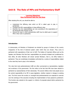 Unit 8: The Role of MPs and Parliamentary Staff