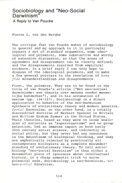 Sociobiology and &rdquo;Neo-Social Darwinism&rdquo;