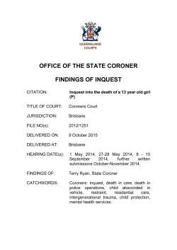 Coronial findings - 13 year old girl (P)