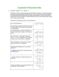 Long Division of Polynomials. Notes.
