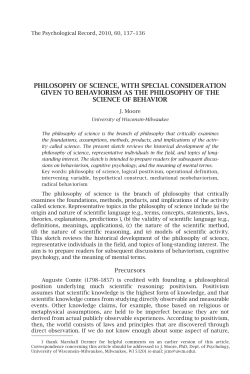 Philosophy of Science, with Special Consideration Given