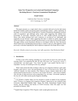 Some New Perspectives on Lexical and Functional