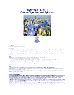 FREN 102: FRENCH II Course Objectives and