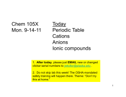 Chem 105X Mon. 9-14-11 Today Periodic Table Cations Anions