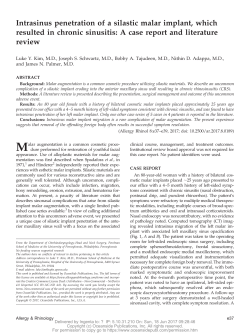 Intrasinus penetration of a silastic malar implant, which resulted in