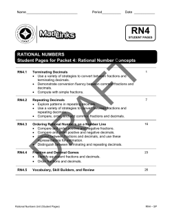 RATIONAL NUMBERS Student Pages for Packet 4: Rational